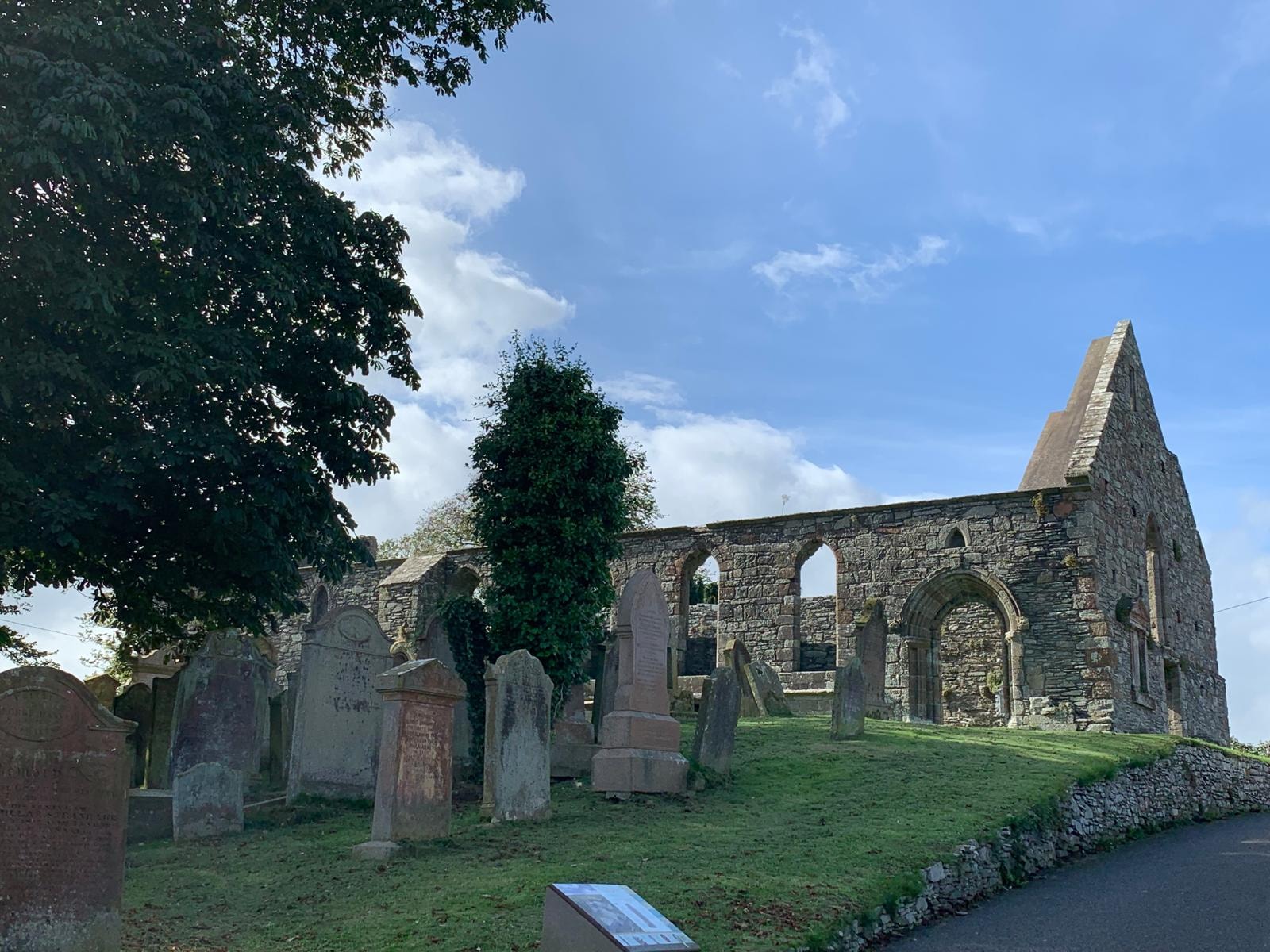 Historic Scottish abbey ruins along the pilgrimage route